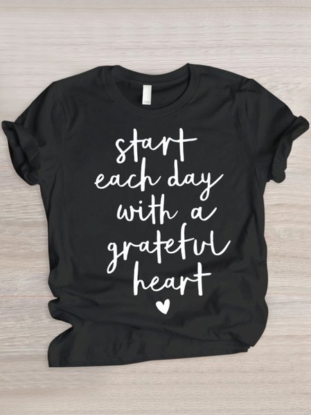 

Casual Text Letters Crew Neck Short Sleeve T-shirt, Black, T-shirts