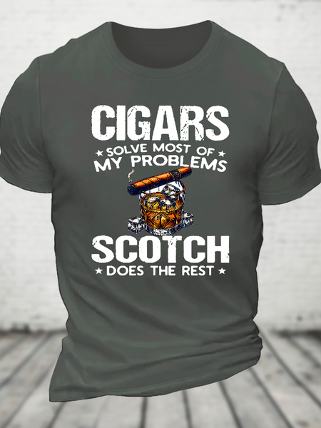 

Cigars Solve Most Of My Problems Scotch Does The Rest Cotton T-Shirt, Deep gray, T-shirts
