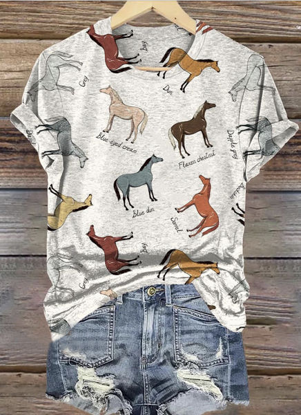 

Crew Neck Animal Regular Fit Casual T-Shirt, White, T-shirts