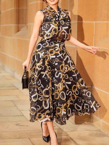 

Urban Abstract Printing Maxi Dress（ Including suspenders）, As picture, Maxi Dresses