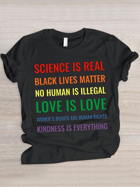 

Casual Text Letters Crew Neck Short Sleeve T-shirt, Black, T-shirts