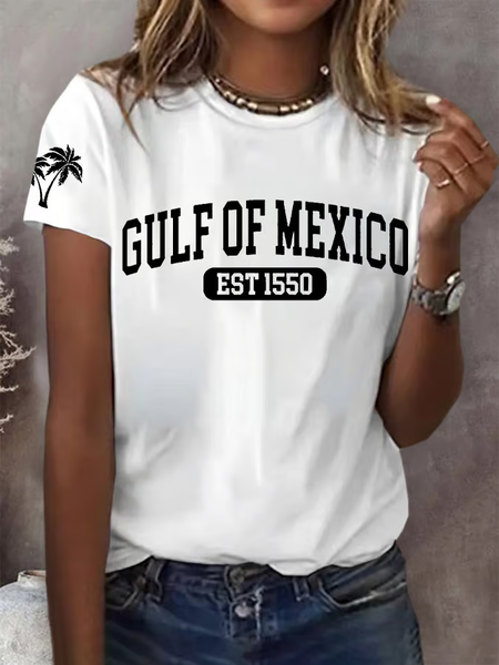 

Women's Gulf Of Mexico Print Round Neck T-Shirt, White, T-shirts