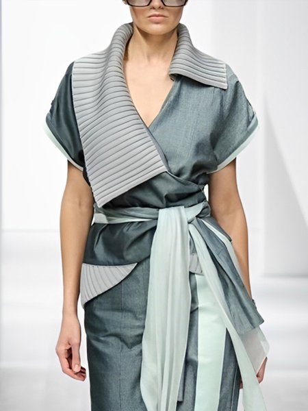 

Urban Raglan Sleeve Split Joint Plaid Shawl Collar Vest With Belt, As picture, Vests and Gilets