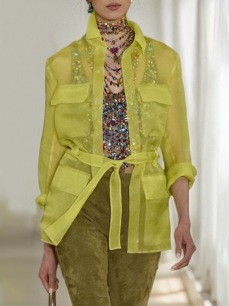 

Urban Pockets Shirt With Belt, Yellow, Blouses and Shirts