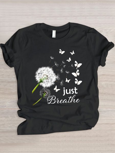 

Casual Floral Crew Neck Short Sleeve T-shirt, Black, T-shirts