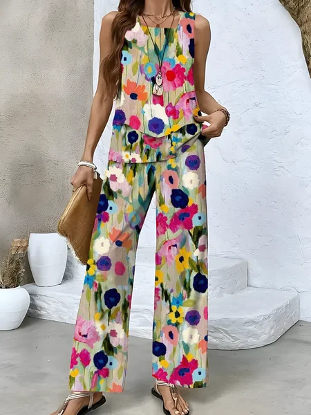 

Flowers jacket and trouser suit Two-piece, Pink, Two-pieces