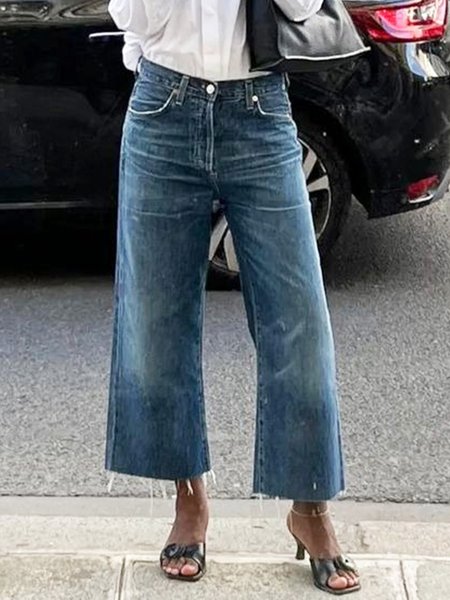 

Casual Plain Denim Stitching Jeans, Blue, Jeans