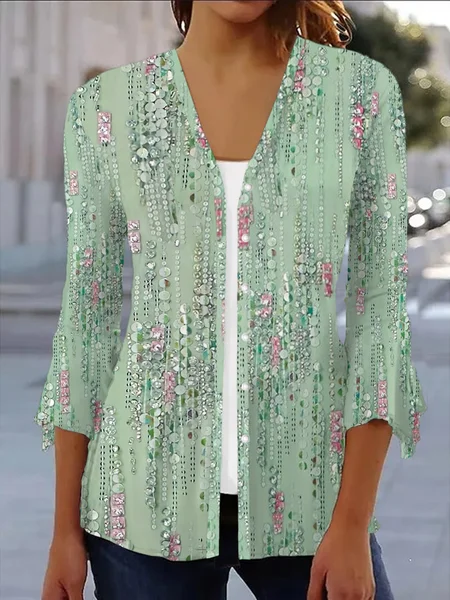 

Women's Floral Spring/Fall Cover-up Casual Printing Lightweight Cardigan, Green, Cardigans