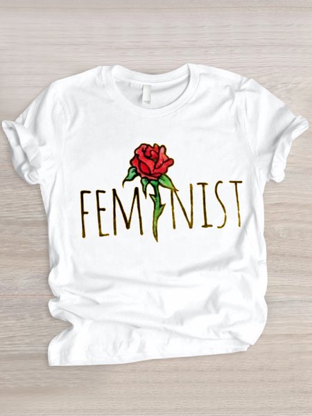 

Casual Floral Crew Neck Short Sleeve T-shirt, White, T-shirts