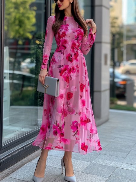 

Elegant Floral Printing Maxi Dress, As picture, Maxi Dresses