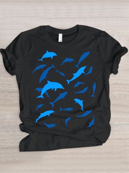

Casual Animal Crew Neck Short Sleeve T-shirt, Black, T-shirts