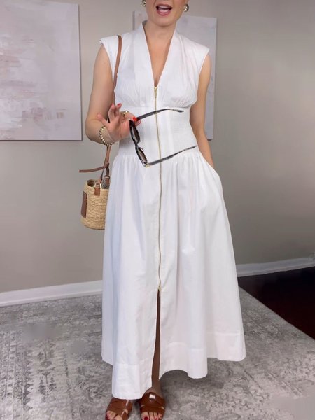 

Urban Plain V Neck Maxi Dress, White, Maxi Dresses