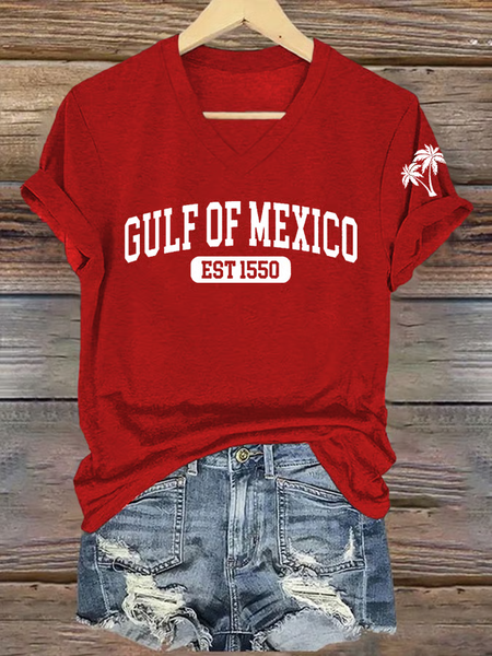 

Women's Gulf Of Mexico Printed V Neck T-Shirt, Red, T-shirts