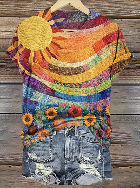 

Colorful Sun Collage Art Print Crew Neck Short Sleeve T-shirt, Orange, T-shirts