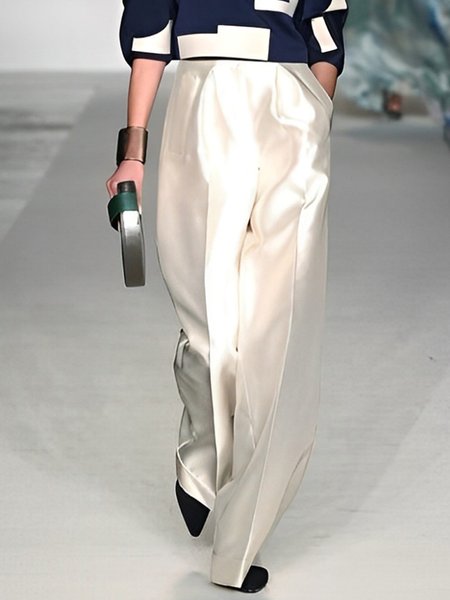 

Urban Plain Straight Fashion Pants, White, Pants