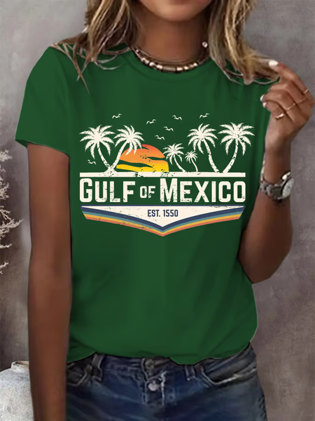 

Women's Gulf Of Mexico Print Round Neck T-Shirt, Green, T-shirts