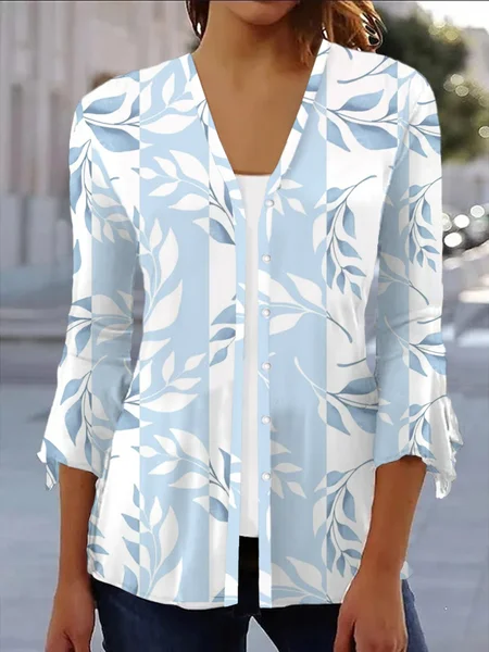 

Women's Floral Spring/Fall Cover-up Casual Printing Lightweight Cardigan, Blue, Cardigans