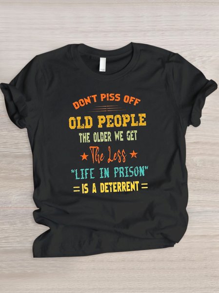 

Casual Text Letters Crew Neck Short Sleeve T-shirt, Black, T-shirts
