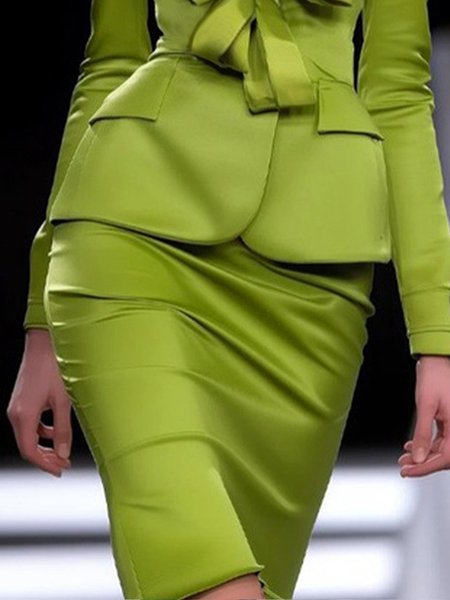 

Urban Plain Knee Length Skirt, Green, Skirts