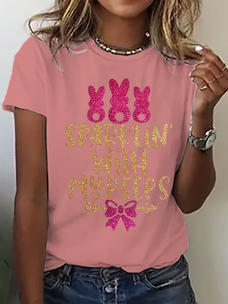 Sparklin' With My Peeps Cotton T-Shirt, Orange pink, T-shirts