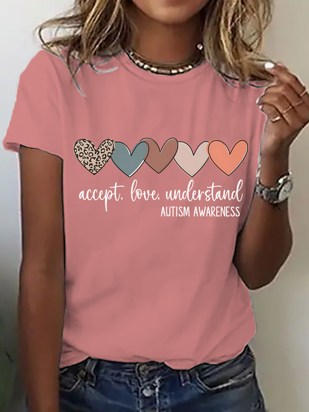 

Accept Love Understand Autism Acceptance Shirt Autism Awareness Mom Shirt Cotton T-Shirt, Orange pink, T-shirts
