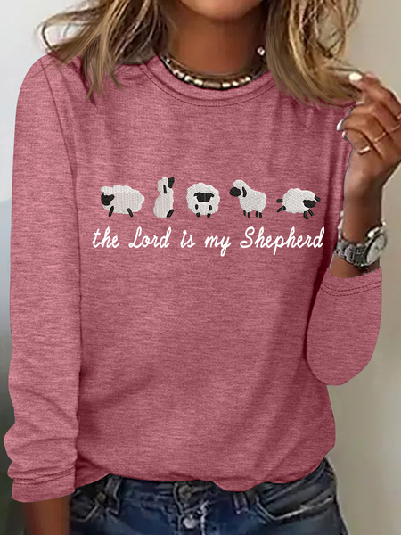 

The Lord Is My Shepherd Embroidered Tee Casual Long Sleeve Shirt, Watermelon, Long sleeves