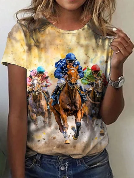 

Women's Vintage Western Horse Print T-Shirt, As picture, T-shirts