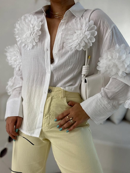 

Cotton Casual Plain 3D Floral Shirt, White, Blouses and Shirts