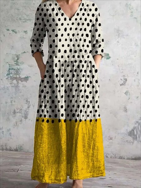Retro Art Print Chic V-Neck Elegant Midi Dress, As picture, Maxi Dresses