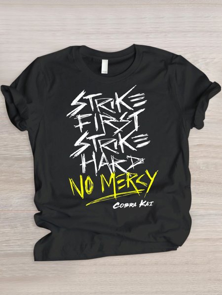 

Casual Text Letters Crew Neck Short Sleeve T-shirt, Black, T-shirts
