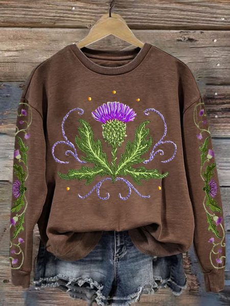 

Women'S Scotland Scotch Thistle Print Sweatshirt, Brown, Hoodies&Sweatshirts