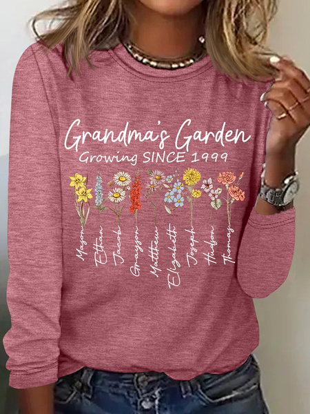

Personalized Grandma's Garden Casual Long Sleeve Shirt, Watermelon, Long sleeves