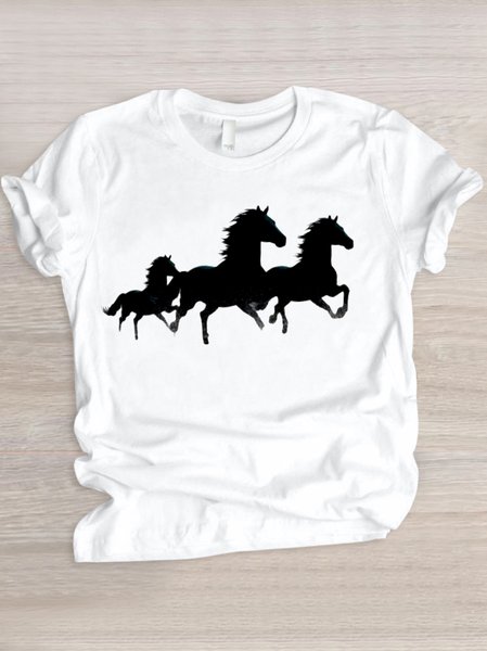 

Casual Animal Crew Neck Short Sleeve T-shirt, White, T-shirts