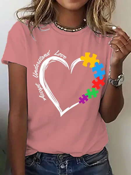 

Autism V-Neck Shirt, Accept Understand Love Shirt, Cotton T-Shirt, Orange pink, T-shirts