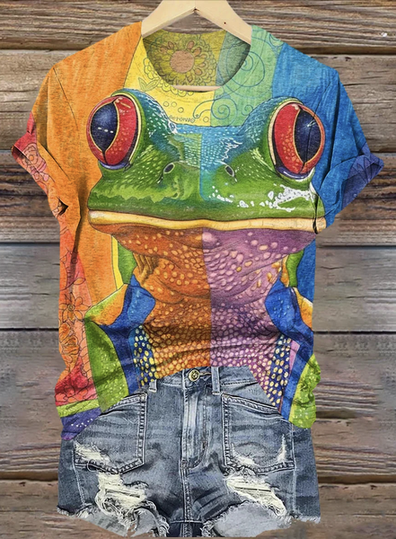 

Casual Animal Crew Neck Short Sleeve T-shirt, Yellow, T-shirts