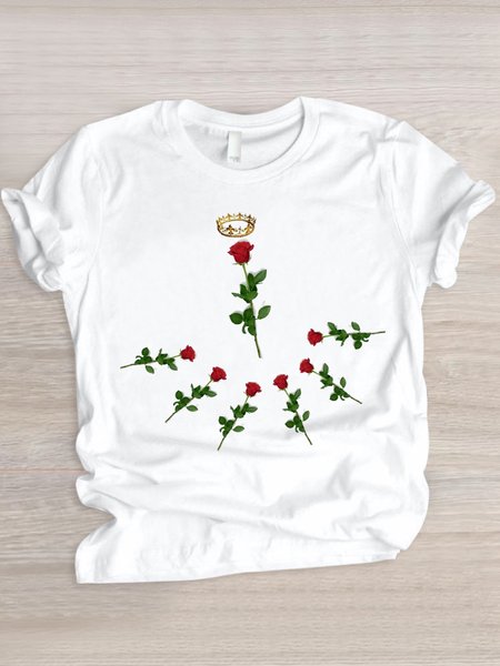 

Casual Floral Crew Neck Short Sleeve T-shirt, White, T-shirts