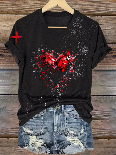 

Women's Country Music Print V Neck Loose T-Shirt, Black, T-shirts