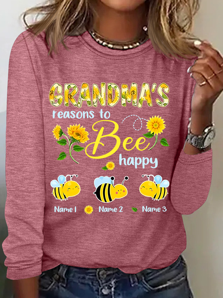 

Personalized Grandma With Grandkids Sunflower Bee Butterfly Casual Long Sleeve Shirt, Watermelon, Long sleeves