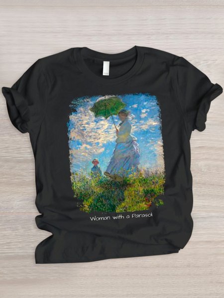 

Casual Painting Crew Neck Short Sleeve T-shirt, Black, T-shirts