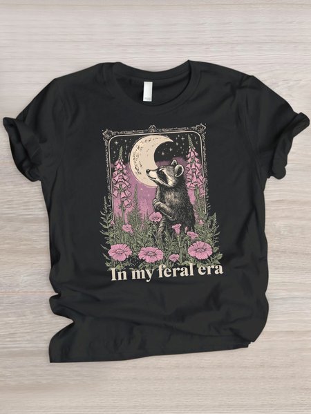 

Casual Animal Crew Neck Short Sleeve T-shirt, Black, T-shirts