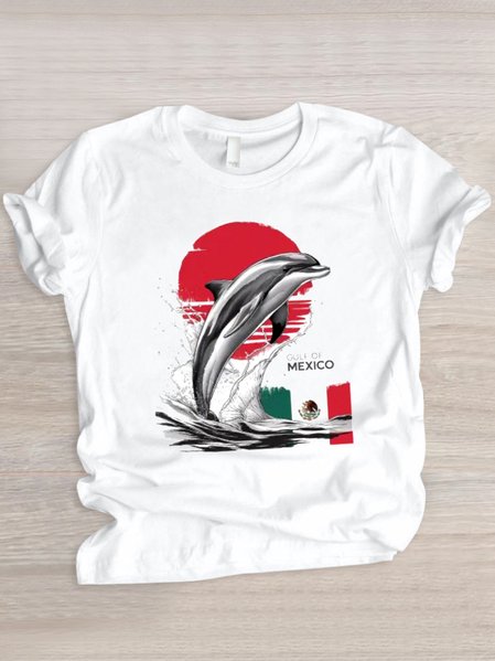 

Casual Animal Crew Neck Short Sleeve T-shirt, White, T-shirts