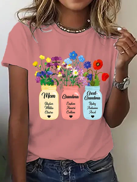 

Personalized Grandma Flower Jar Cotton T-Shirt, Orange pink, T-shirts