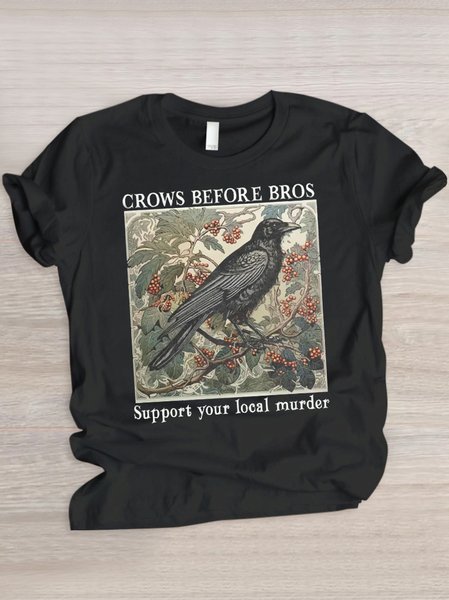 

Casual Animal Crew Neck Short Sleeve T-shirt, Black, T-shirts