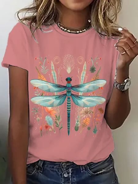 

Dragonfly Flowers Cotton T-Shirt, Orange pink, T-shirts