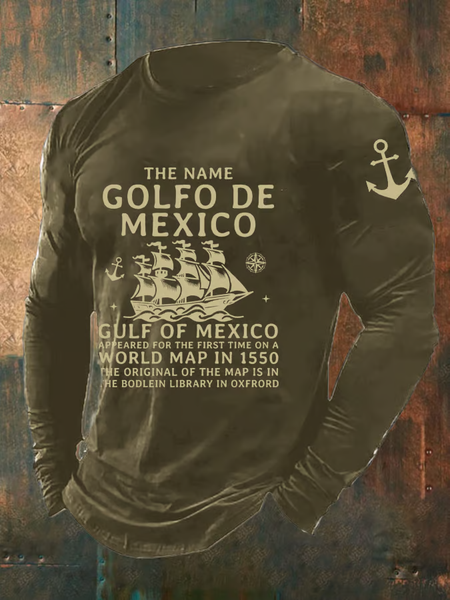 

Men's Gulf Of Mexico Print Long Sleeve Top, Brown, Long Sleeves