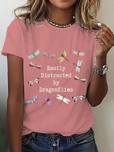 

Easily Distracted By Dragonflies Cotton T-Shirt, Orange pink, T-shirts