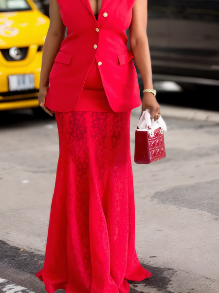 

Urban Zipper Lace Floor Length Skirt, Red, Skirts