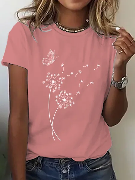 

Dandelion Wild Flower Cotton T-Shirt, Orange pink, T-shirts