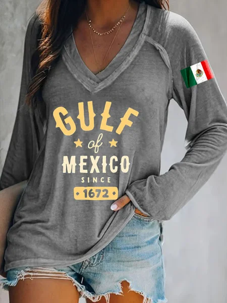 

Women's Gulf of Mexico Print T-Shirt, Gray, Long sleeves