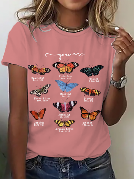 

Butterfly Moth Cottage Core Bug Bible Christian Cotton T-Shirt, Orange pink, T-shirts